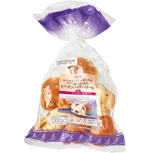 イオン:トップバリュ:マーガリン入りレーズンバターロール 6個入り:ロールパン
