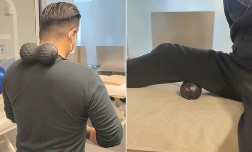 ベルト使用時や、手を使わずに押し当てた時は振動の違いがわかりやすい！ イメージ