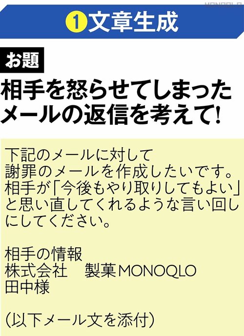 お題:相手を怒らせてしまったメールの返信を考えて! ビジネス用生成AIおすすめ イメージ