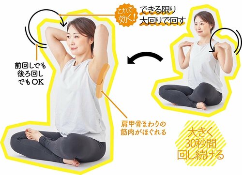 3:手を肩を添えて大きく回す ズボラストレッチおすすめ イメージ