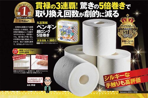 【長巻トイレットペーパー】丸富製紙「ペンギン 超ロング 5倍巻き」 ベストバイおすすめ イメージ