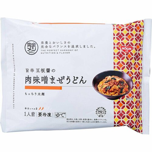 完全栄養食おすすめ 日清食品 冷凍 完全メシ DELI 旨辛豆板醤の肉味噌まぜうどん イメージ