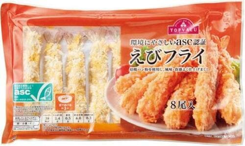 サクサクする歯ごたえがいい!8尾入りトップバリュのえびフライ 冷凍魚フライおすすめ イメージ