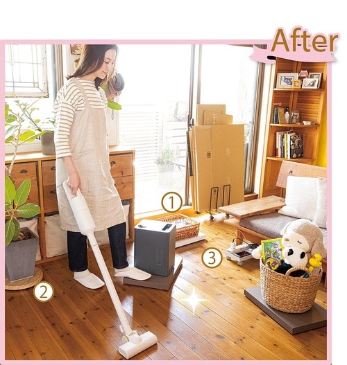 After:転がすアイテムで掃除前の片づけをスキップ イメージ