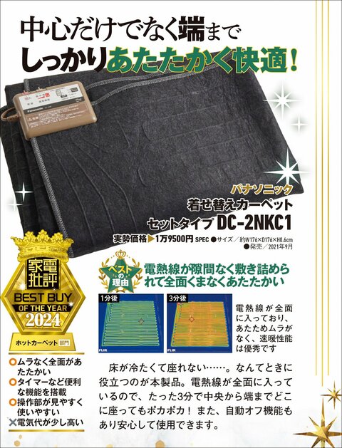 ホットカーペット】パナソニック「着せ替えカーペット DC-2NKC1」は端
