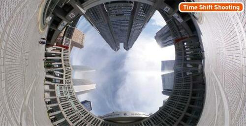 360度カメラで撮影した昼間の街の風景