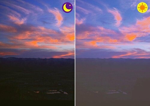 ▼空の発色は日中も夜間もほぼ同じに保たれている 超短焦点プロジェクターおすすめ イメージ