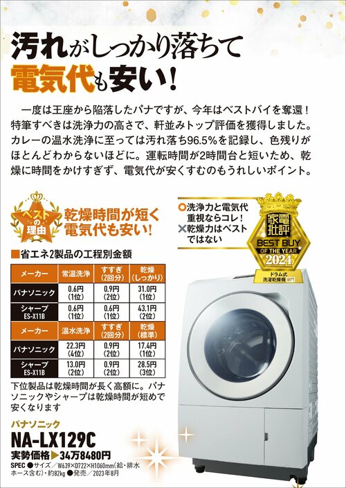 【家電批評2024ベストバイ】の記事一覧はこちら パナソニック「NA-LX129C」おすすめ イメージ2