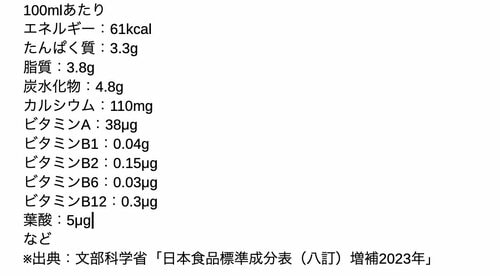 ▼牛乳100mlに含まれる栄養成分 大人向け粉ミルクおすすめ イメージ