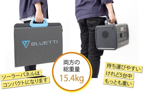 重いけれど持ち運びしやすい ポータブル電源・ソーラーパネルセットおすすめ イメージ