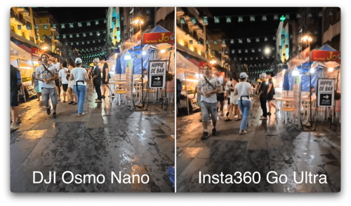 【カオサン通り（夜） 2分割比較】 Insta360 GO Ultraおすすめ イメージ