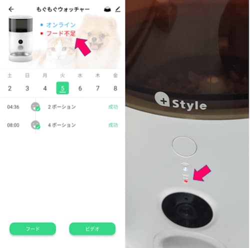 餌の残量をアプリと本体ランプでお知らせ 自動給餌器おすすめ イメージ