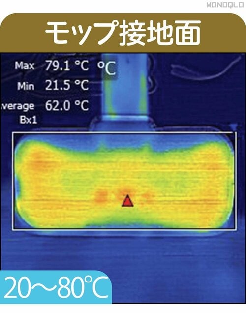 【モップ接地面】全体が温まって一部80℃前後に スチームクリーナーおすすめ イメージ