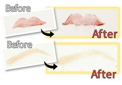 2：読者がイメージしやすいよう各製品を唇や眉の形どおりに塗る イメージ2