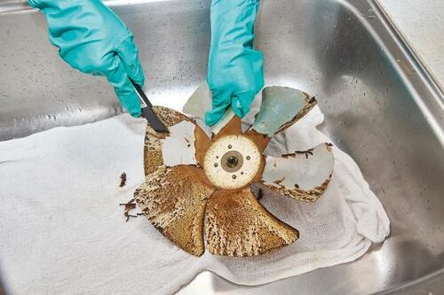 2：濡らす前に汚れをヘラで削る イメージ