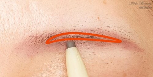 2：眉の中心に暗い色を重ねる イメージ