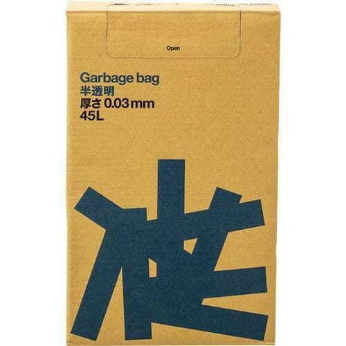 普段使いにもいいアスクル「Garbage bag 半透明 厚さ 0.03mm 45L 100枚入り」 イメージ