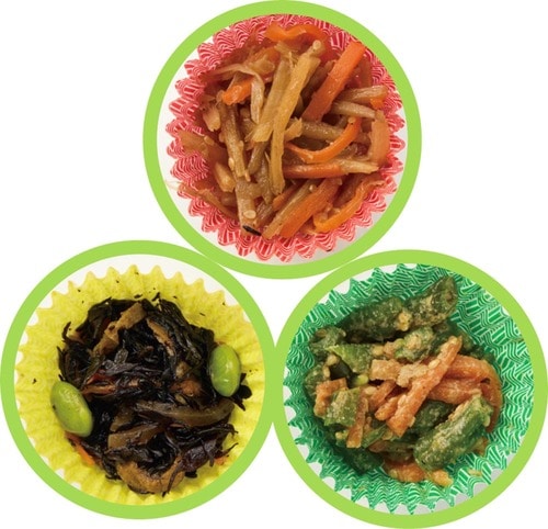 お弁当向け冷凍食品おすすめ トップバリュ かつおだしの風味豊かな3種の和惣菜 イメージ2
