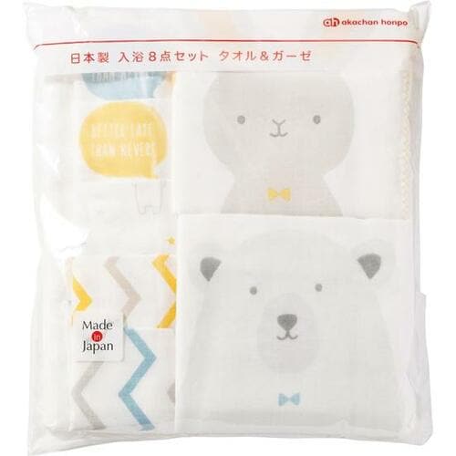 バスタオルが無地なのが惜しい「日本製入浴８点セット タオル＆ガーゼ」 イメージ