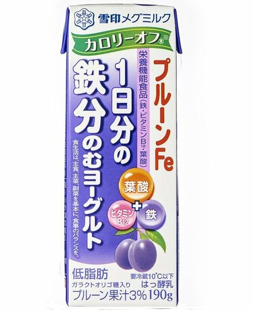 雪印メグミルク:プルーンFe  1日分の鉄分:のむヨーグルト カロリーオフ