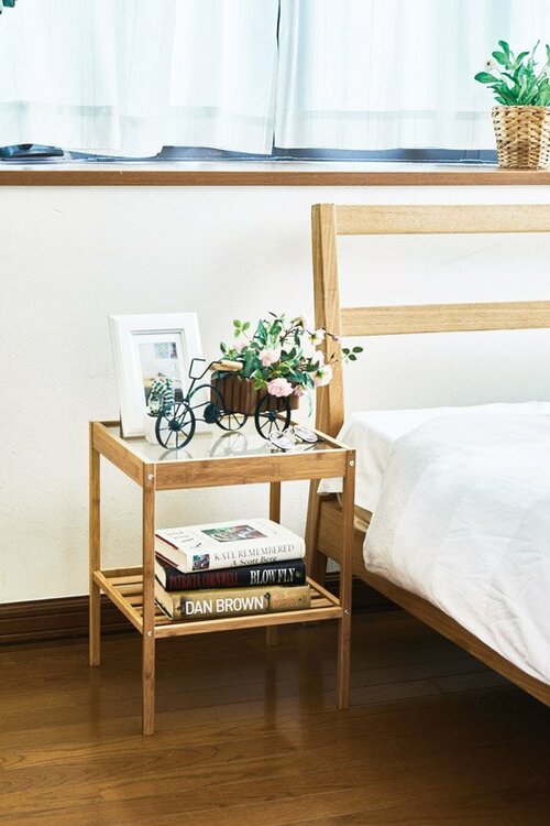 竹素材で高級感がある ガラステーブルがお得すぎっ！ イメージ