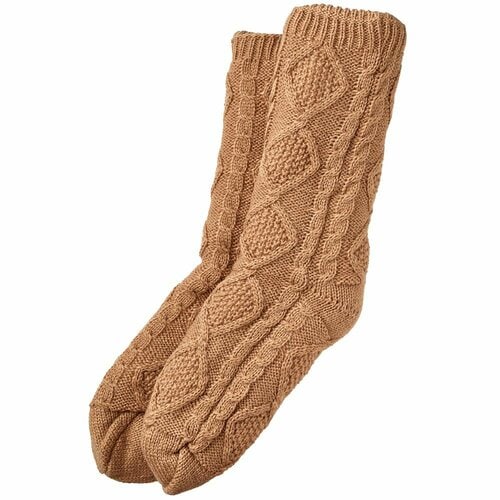 ルームソックスおすすめ グンゼ ウチコレ 極厚・内側ボア ルームソックス ショート クルー丈 ケーブル柄 イメージ1