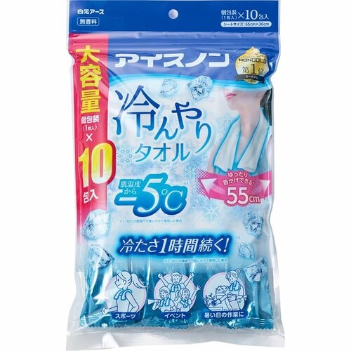 使い捨て冷感タオルおすすめ 白元アース アイスノン 冷んやりタオル 10包入り イメージ1