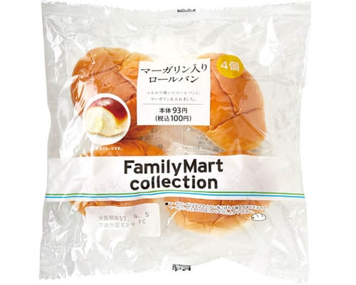 ファミリーマート（ヤマザキ）:マーガリン入りロールパン 4個入り:ロールパン