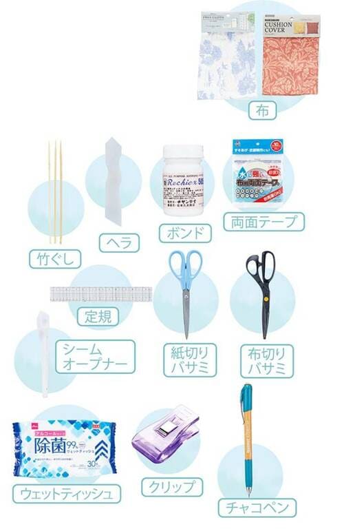 布専用の両面テープとボンドを用意 イメージ