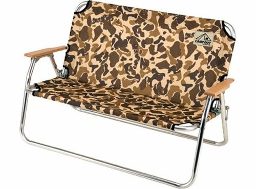 キャプテンスタッグ:キャンプアウト アルミ背付きベンチ カモフラージュ:ベンチ