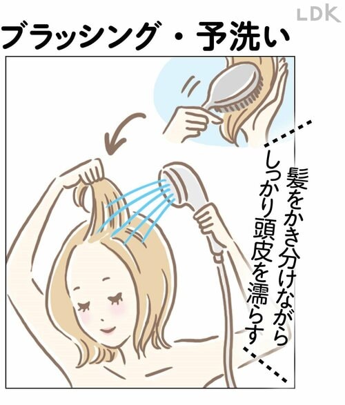1:ブラッシング・予洗い プチプラシャンプーおすすめ イメージ