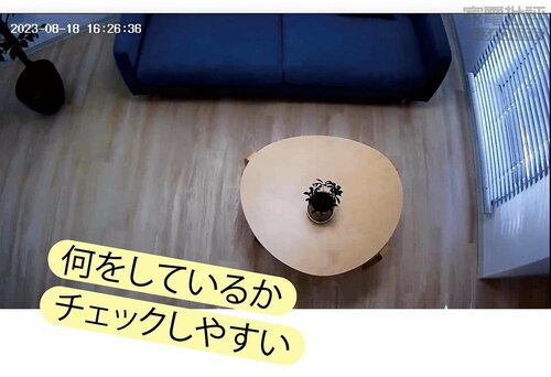 頭上から見下ろせるから、ほかのカメラの死角まで見えるかも! プラグを抜かれない見守りカメラCUBEおすすめ イメージ2