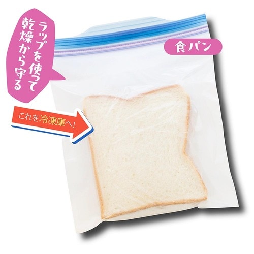 ポイント2:1枚ずつラップに包んでフリーザーバッグに入れる 食パンの冷凍保存方法おすすめ イメージ