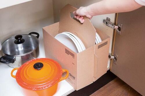 IKEAのタダでもらえるボックスがお皿収納に使える イメージ