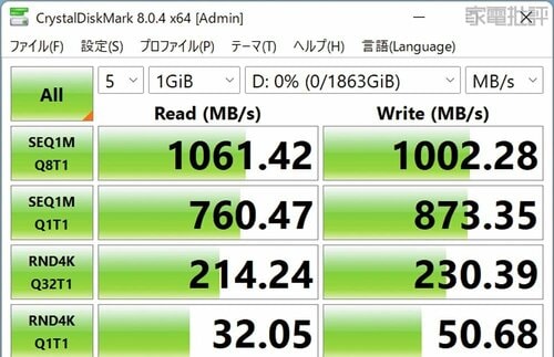 テスト1:読み込み速度と書き込み速度 スティック型SSDおすすめ イメージ