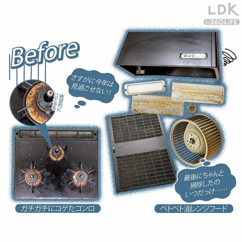 BEFORE:ガチガチに焦げたコンロ、ベトベト油のレンジフード イメージ