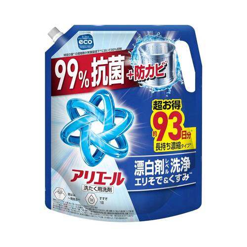 洗濯洗剤おすすめ P&G アリエールジェル 漂白剤レベル洗浄 エリそで＆くすみ 詰め替え 2210g イメージ1