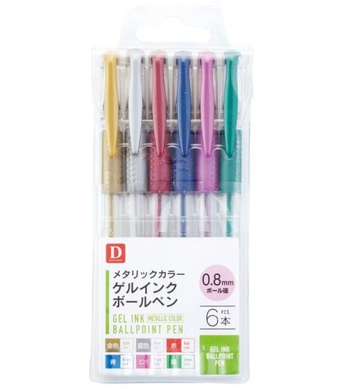 ダイソー(DAISO):ゲルインクペン(メタリックカラー、6本):文房具