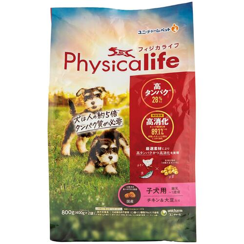 子犬用ドッグフードおすすめ ユニ・チャーム フィジカライフ 子犬用 チキン＆大豆入り イメージ