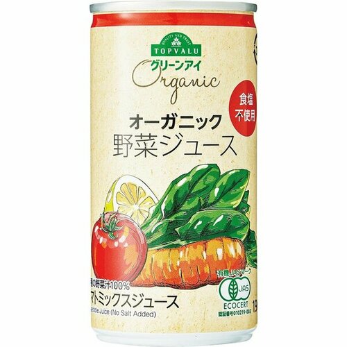 トップバリュ グリーンアイ「オーガニック 野菜ジュース 食塩不使用」 イメージ