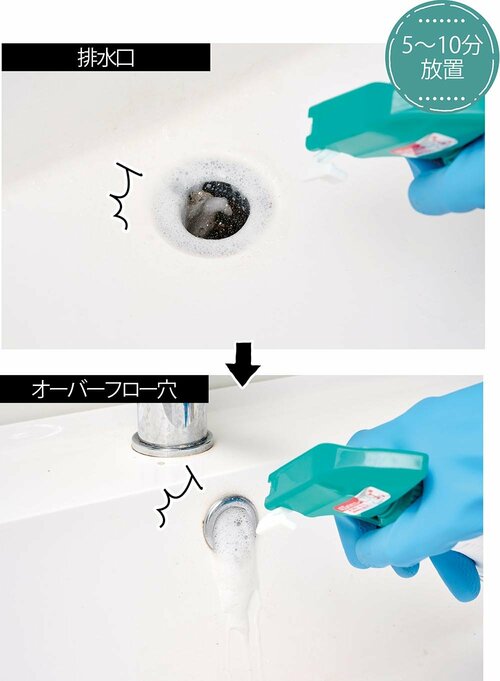 ステップ1:排水口とオーバーフロー穴に泡ハイターを20回シュッ! イメージ