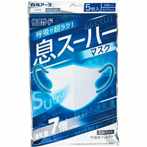 大きいサイズのマスクおすすめ 白元アース 快適ガード 息スーハー マスク ふつう イメージ