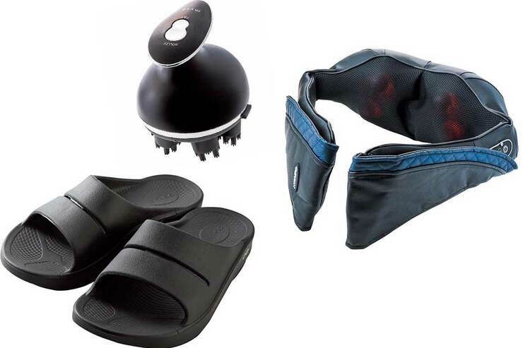 肩や頭や疲れた足が気持ちいい！ テレワークのお供におすすめなマッサージャーやサンダルのイメージ