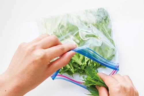 バッグに詰め込み空気に触れさせない 野菜の冷凍保存方法おすすめ イメージ