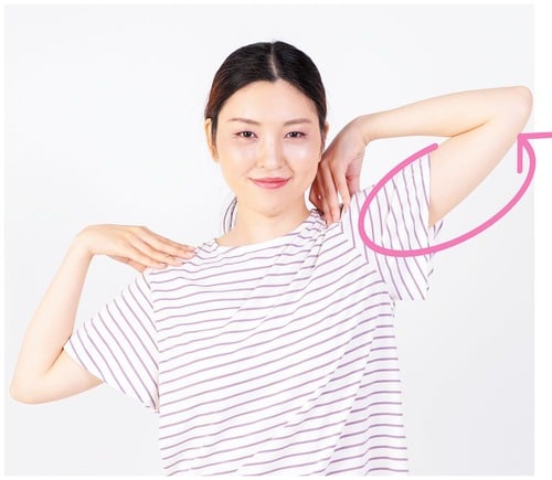 ②ひじを大きく回す ストレッチバンドおすすめ イメージ
