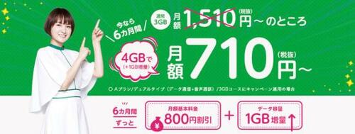 月額料金800円割引に加えてデータ増量のお得なキャンペーン