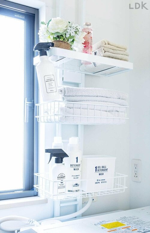 1本脚ラックで洗濯機上に収納を生み出す イメージ