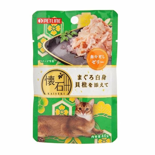 猫用ウェットフードおすすめ ペットライン 懐石 まぐろ白身 貝柱を添えて 魚介だしゼリー イメージ1