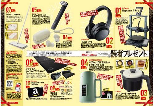雑誌『MONOQLO』12月号の読者プレゼントページ