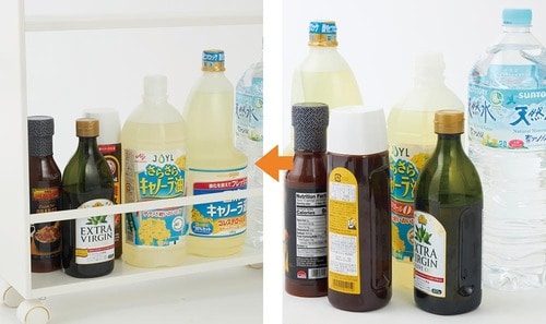 調味料やボトル類は前面板付ラックに隠そう!